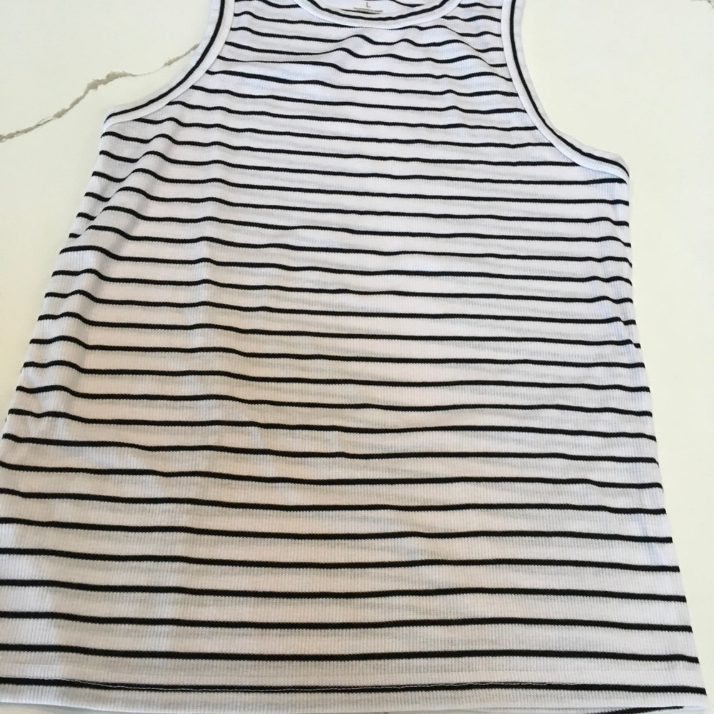 Tagless Comfort Just be Striped Sleeveless Tank Top large black white retro